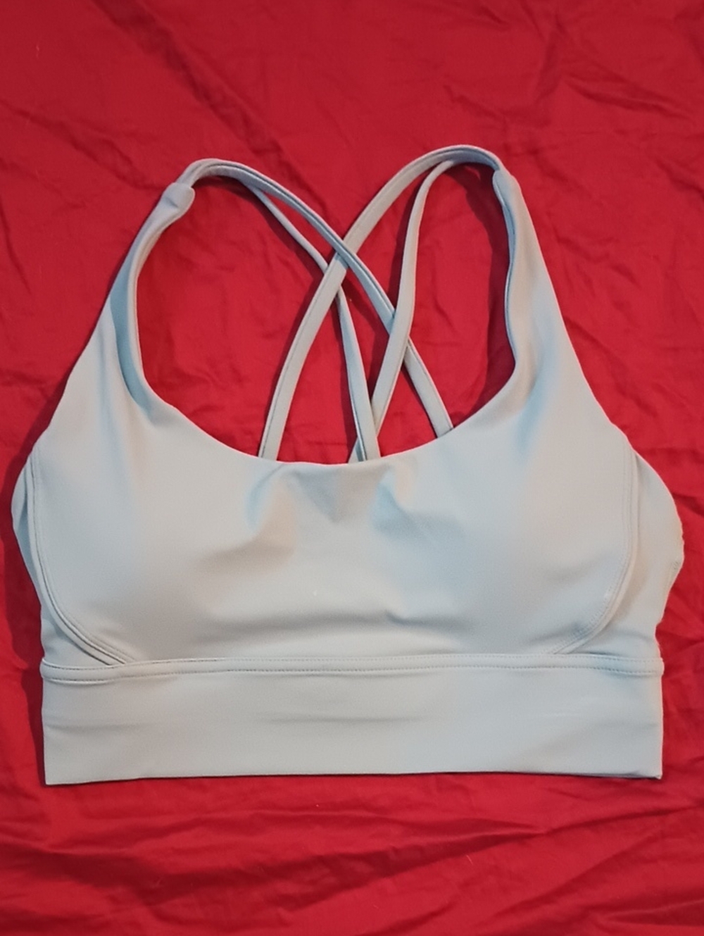 Lululemon Light Blue Strappy Sports Bra MD Removable Cups Gym Workout Support